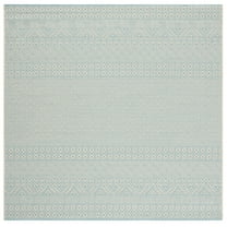 SAFAVIEH Courtyard Naomi Geometric Indoor/Outdoor Area Rug, Beige/Aqua, 5'3" x 5'3" Square