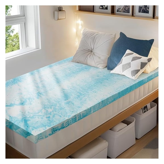 4 Inch Twin Memory Foam Mattress Topper, Cooling Gel Infused Mattress Pad, Ventilated Bed Topper for Pressure Relief, Certified, Dorm Room , Blue