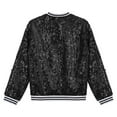 thumbnail image 4 of MSemis Kids Girls Sparkly Sequin Baseball Jacket Long Sleeve Zip Up Bomber Jacket Hip Hop Dancing Black 6, 4 of 5