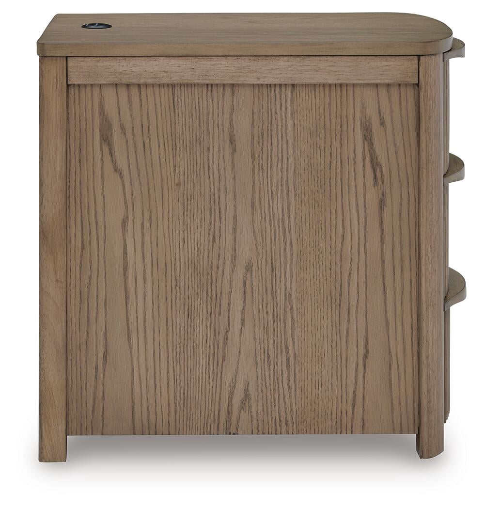 Signature Design by Ashley Camdill Chairside End Table with USB Charging Ports and 3 Drawers, Light Brown Wood Finish