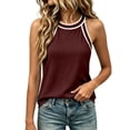 thumbnail image 4 of Miluxas Women's Halter Neck Sleeveless Tank Tops Contrast Trim Loose Tunic Shirts Tops Casual Beach Vacation Outfits for Summer Daily Wear Wine, 4 of 8