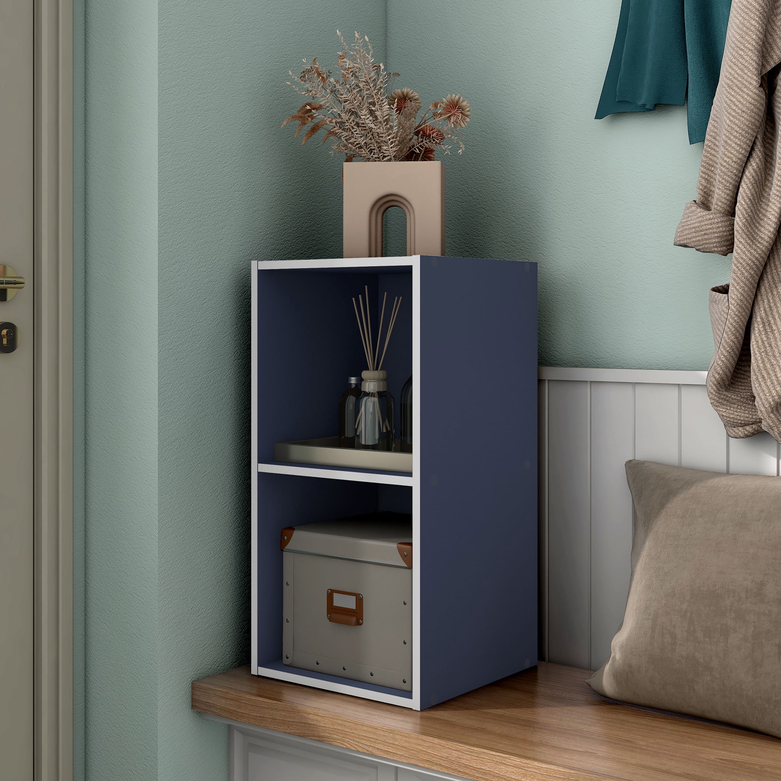Furniture of America Brooks Stackable 2-Cube Wood Steel Blue Bookcase