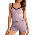 thumbnail image 2 of NominalSnug Womens Rib Knit Pajama Set Summer Lace Trim Cami and Shorts 2 Piece Loungewear with Adjustable Straps Soft Sleepwear, 2 of 6