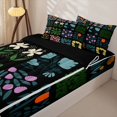 thumbnail image 3 of jejeloiu Modern Botanical Zipper Twin Comforter Sets with Fitted Sheet and 2 Pillowcases For Girls,Colorful Pattern Zipper Bedding Set,Black Multi Color,Black Reversible,4-Piece, 3 of 7