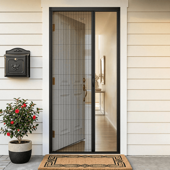 Yotache Thickened Aluminum Retractable Screen Door 32"x81", Heavy-Duty Black Aluminum Frame with Black High-Density Mesh - Easy Install