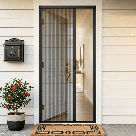Yotache Thickened Aluminum Retractable Screen Door 32"x81", Heavy-Duty Black Aluminum Frame with Black High-Density Mesh - Easy Install