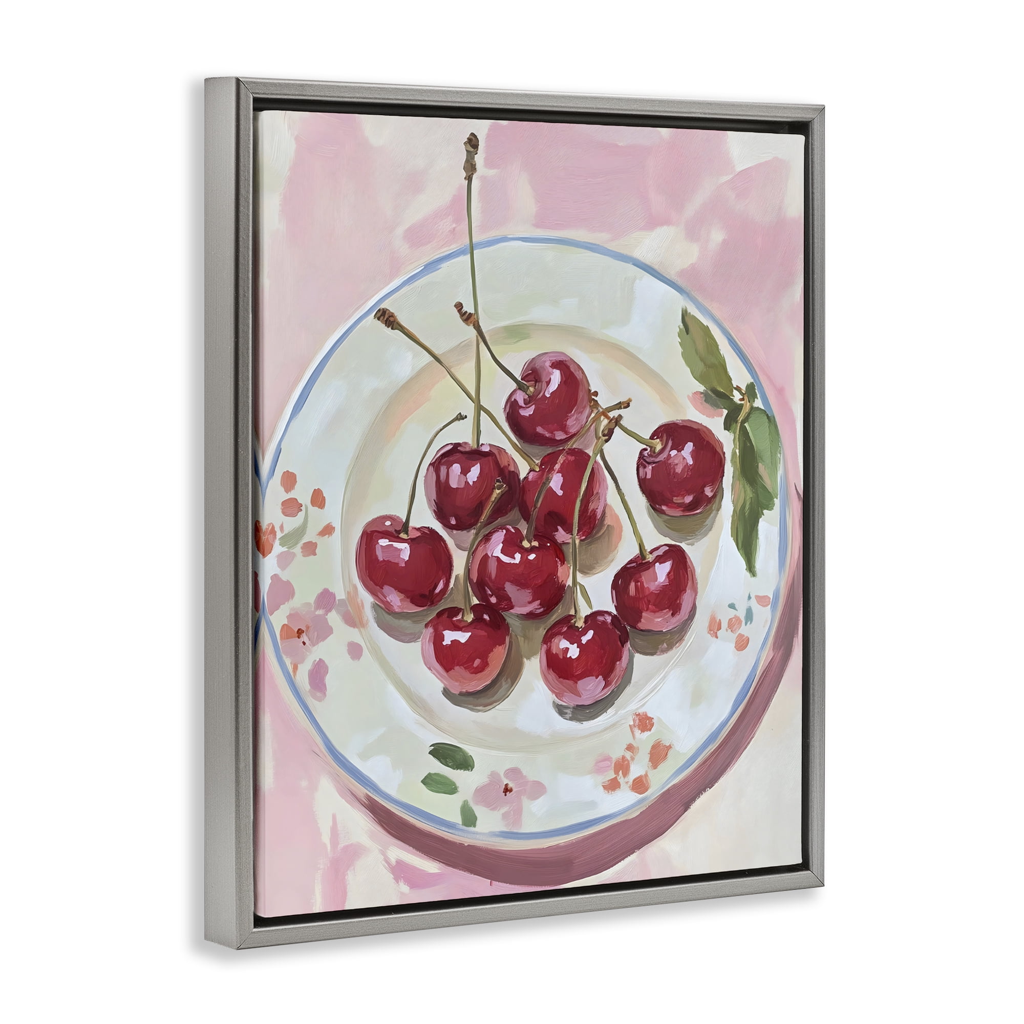 Stupell Industries Plate of Summer Cherries Gray Framed Floater Canvas Wall Art, design by The Prints Vibe