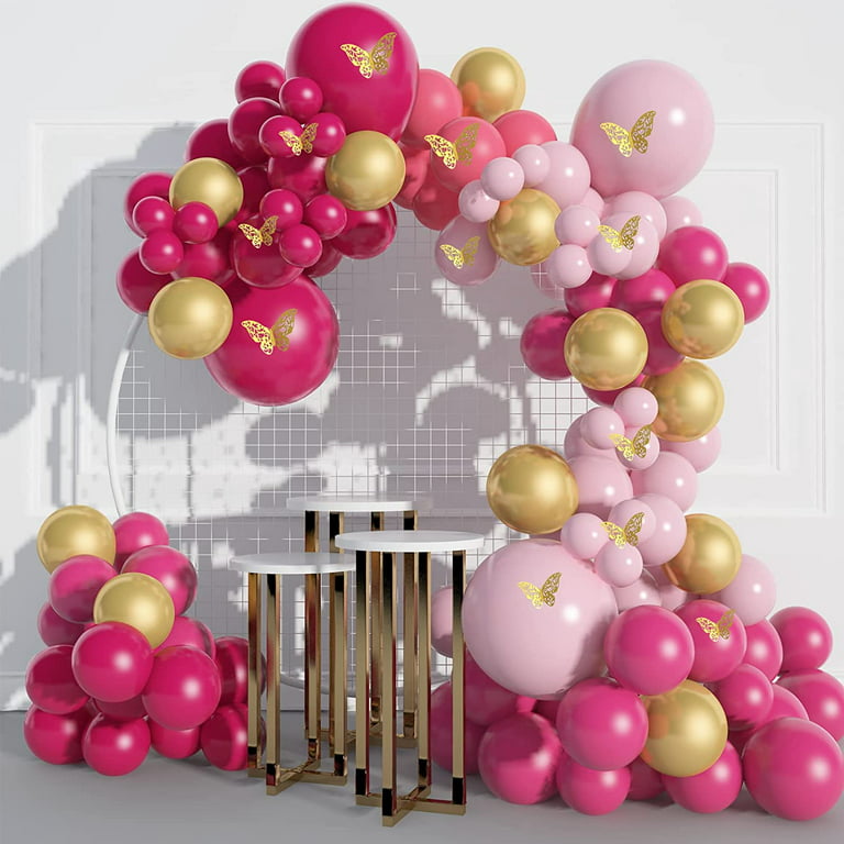 YANSION Hot Pink Balloon Arch Garland Kit, Hot Pink Coral Blush Gold  Balloon with Pink Butterfly Stickers for Princess Birthday,Baby  Shower,Bridal Shower Party Decorations 
