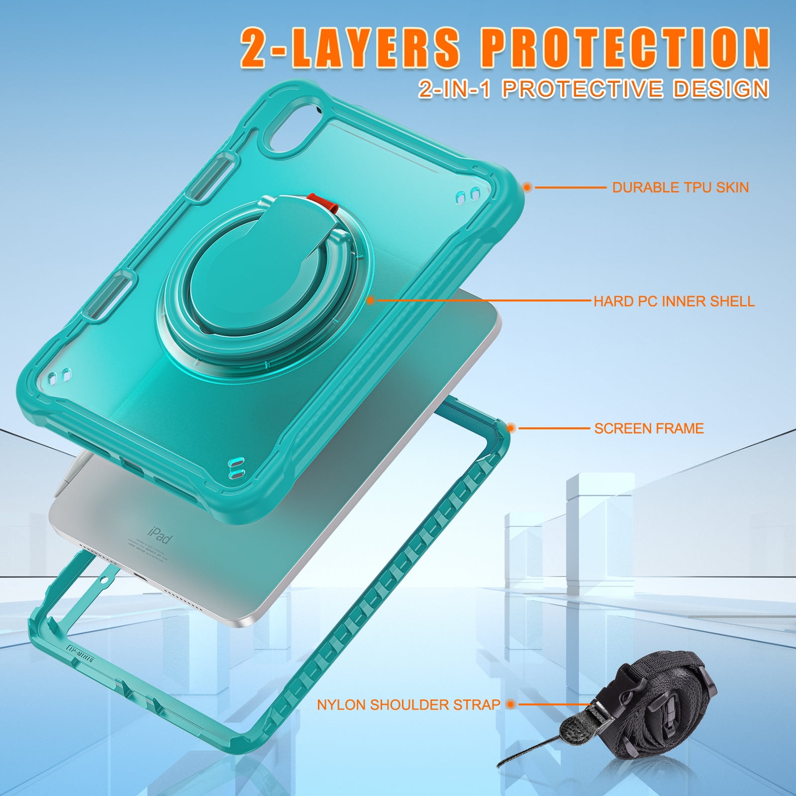 Dteck Case for iPad mini (A17 Pro) 8.3 inch 2024 / iPad mini 6th Generation,Military Grade Shockproof TPU Protective Cover for Kids with Stand -Grip Handle - Shoulder Strap - Pencil Holder,Blue