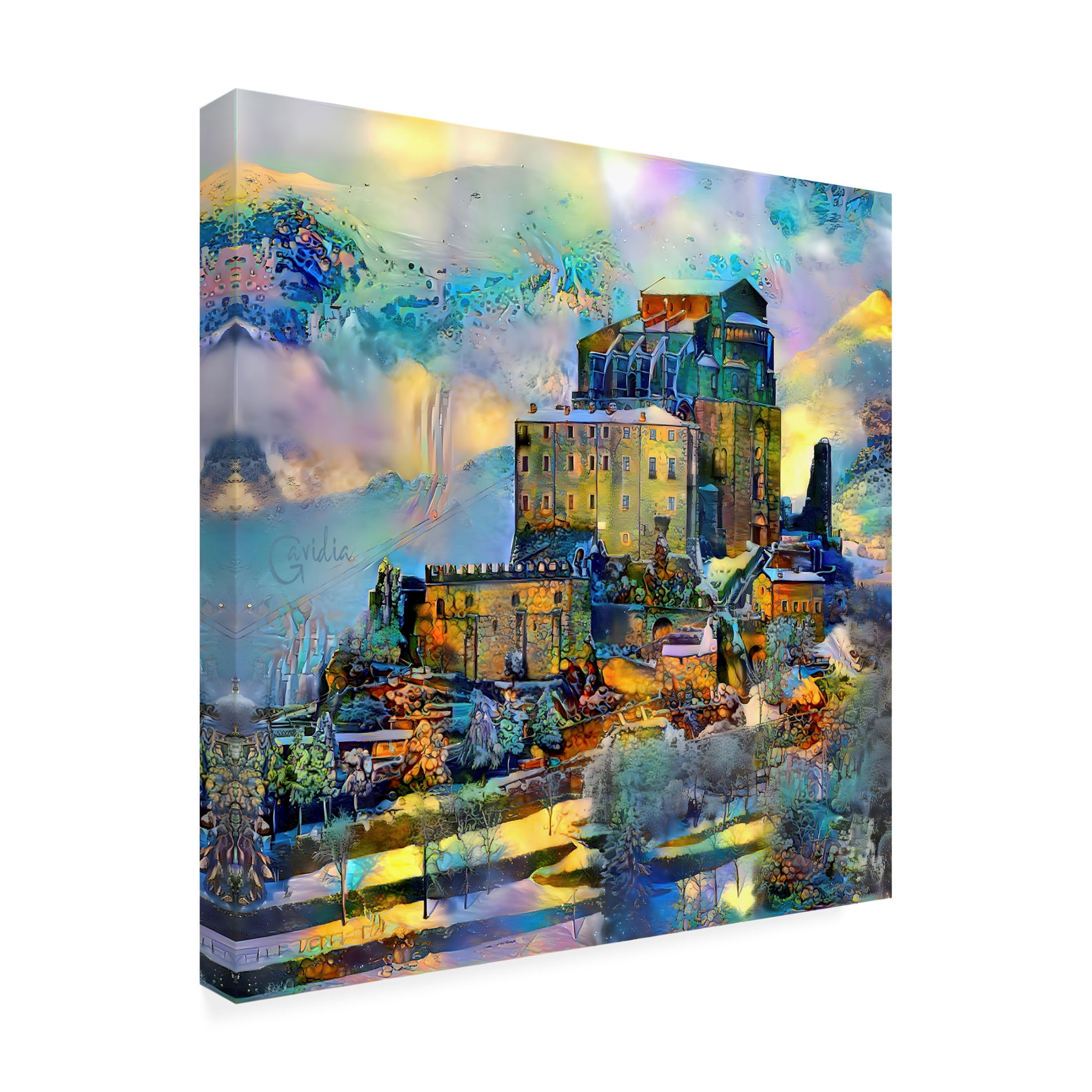 Canvas Wall Art - Pedro Gavidia 'Italy Piedmont Abbazia della Sacra di San Michele' Wall Art for Living Room, Bedroom, or Office Décor by Trademark Fine Art - 18 x 18 Inches