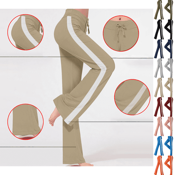 qafoshin Straight Leg Yoga Pants for Women Plus Size High Waisted Drawstring kout Active Pants Contrast Wide Leg Trendy Casual Yoga Pants