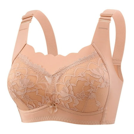 Yyeselk Plus Size Bras for Women Comfortable Full-Coverage Adjustable Straps Everyday Bra Push Up Seamless Anti-Sagging T Shirt Bras Khaki L