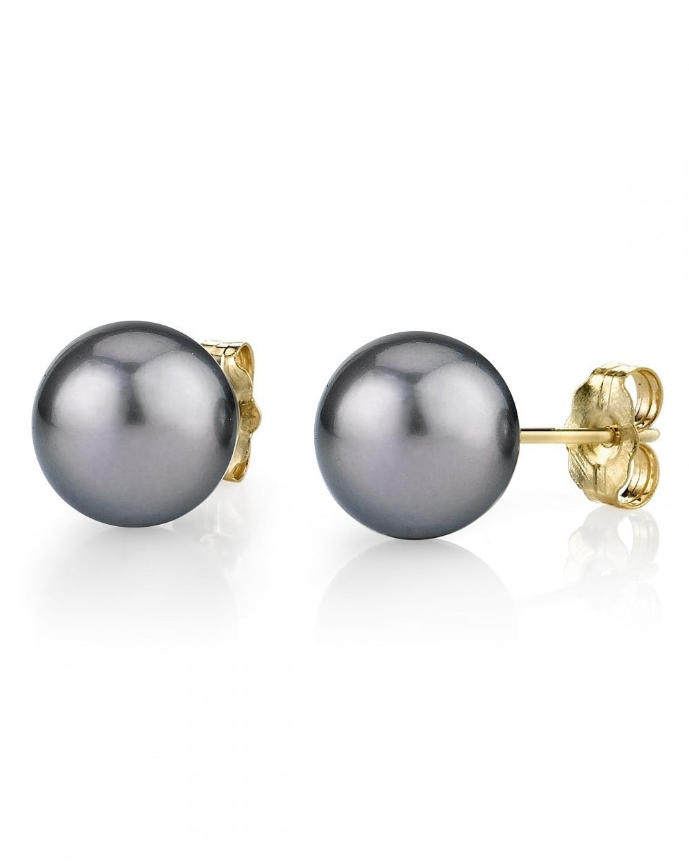 AAAA Quality Silver Tahitian South Sea Cultured Pearl Stud Earrings in 14K Gold