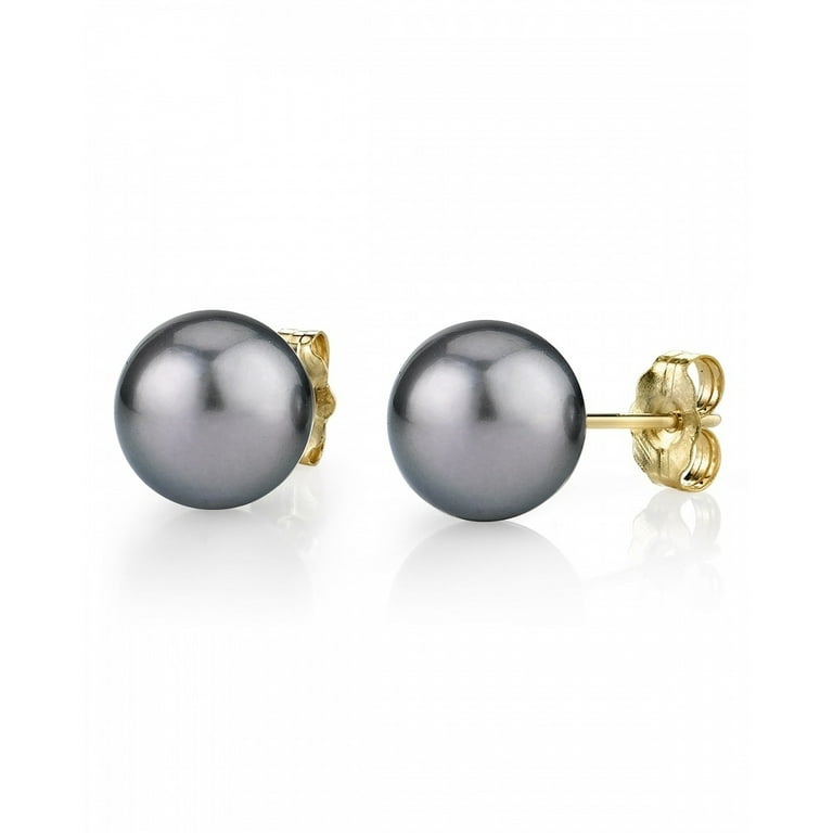 14K Gold 8-9mm Silver Tahitian South Sea Cultured Pearl Stud Earrings -  AAAA Quality