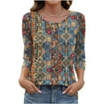 thumbnail image 2 of 3/4 Length Sleeve Womens Tops Cotton Oversized Crewneck Three Quarter Sleeve T Shirts Summer Casual Floral Print Plus Size Round Neck Loose Comfy Short Sleeve Tee Shirt, 2 of 5