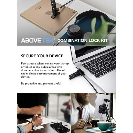 AboveTEK - Phone, Tablet and Laptop Security Combination Lock Kit - Black
