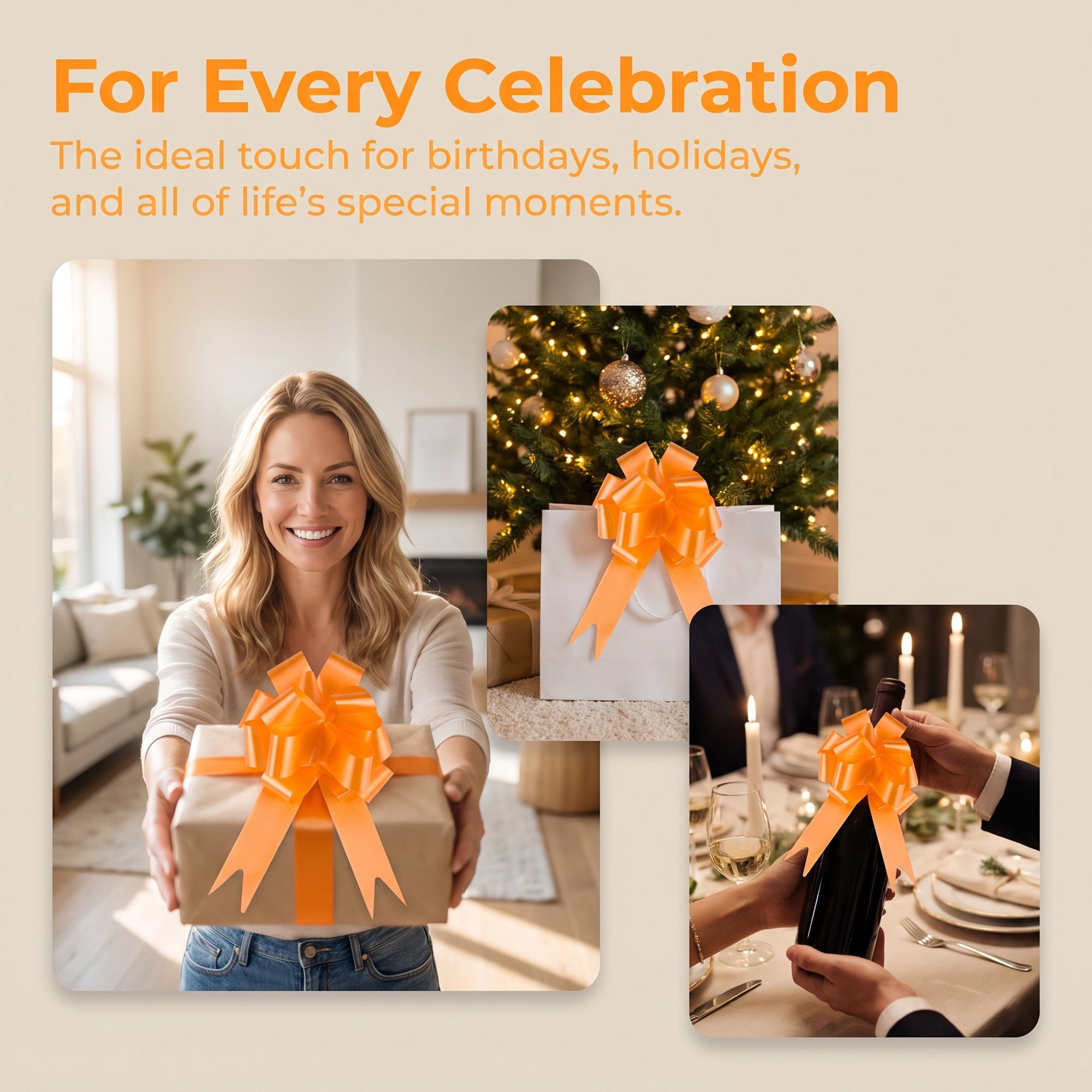 Unique Bargains Crush-Resistant Metallic Bows for Gift Wrapping and Decoration Orange