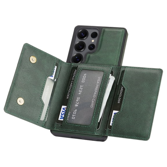 For Samsung Galaxy S23 Plus Phone Case,2-in-1 Magnetic Detachable Card Holder,With Kickstand,Card Slots,Anti-Scratch PU Leather Back,Non-Slim Shockproof,Fit For Mag-Safe,Hybrid Phone Case,Green