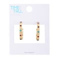 thumbnail image 3 of Time and Tru Women's Gold Tone Textured Hoop Earring with Gem Stone Stations, 3 of 4