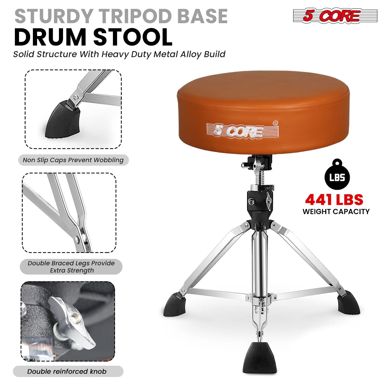 Drum Throne 4" Thick Padded Guitar Stool 441Lb Capacity 20-26' Adjustable Drummer Chair