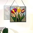 thumbnail image 4 of Tiffany Style Tulip Square Stained Glass Suncatcher – Handmade Floral Hanging Window Panel for Spring, Home, Garden, and Office Décor 47CA19, 4 of 6