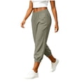 thumbnail image 2 of Sevevn Women's Elastic Waist Linen-Look Jogger Capri Pants Casual Cropped Trousers with Pockets Army Green S, 2 of 7