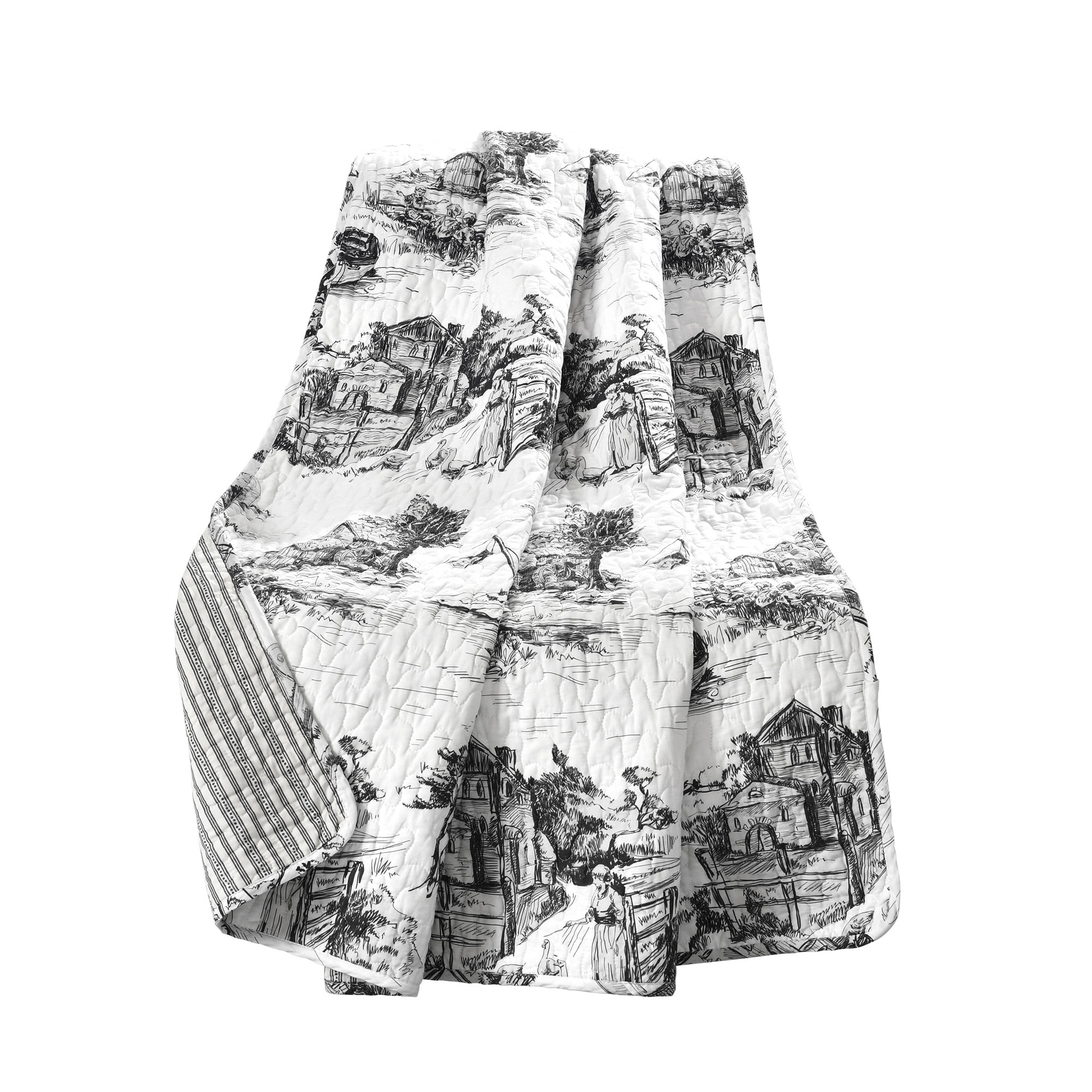 Lush Decor French Country Toile Cotton Reversible Throw 60x50 White Charcoal Single Walmart Com Walmart Com