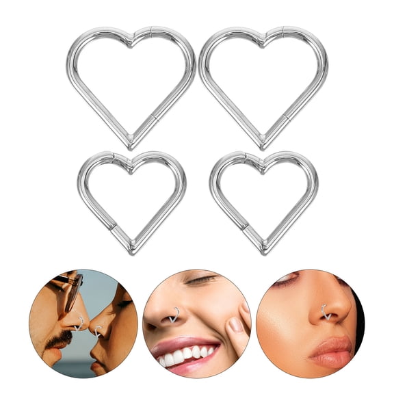 WRITWAA 4pcs Heart Nose Hoops Body Piercing for Women, Stainless Steel, , Stylish Accessories