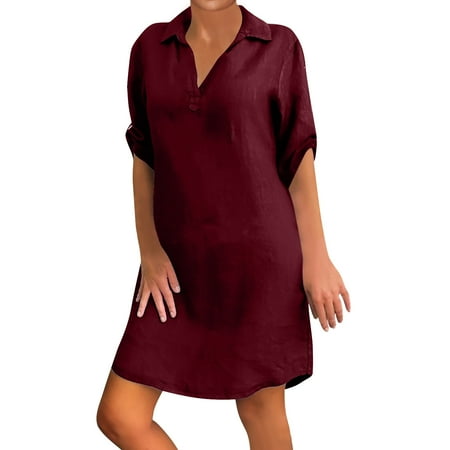 

Bayaoman Womens Dresses Casual Button Decoration Ethnic Loose Flared Skirt A-Line Maternity Dress
