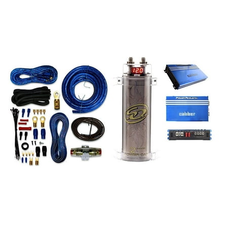 4 Gauge Amp Kit Amplifier Install Wiring & 2 Farad Digital Capacitor, 3000W Peak With Power Acoustik RE1.3000D 3000Watts Car Subwoofer Amplifier