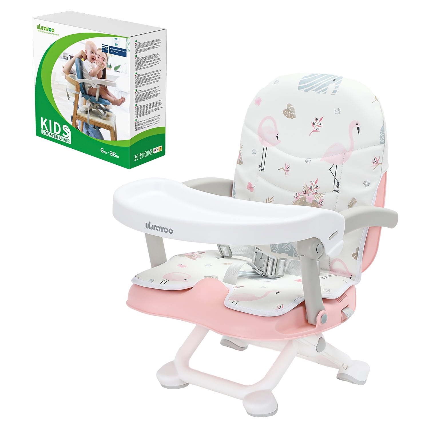 UBRAVOO Pink Toddler Booster Seat 2 in 1 Portable High Chair,Baby