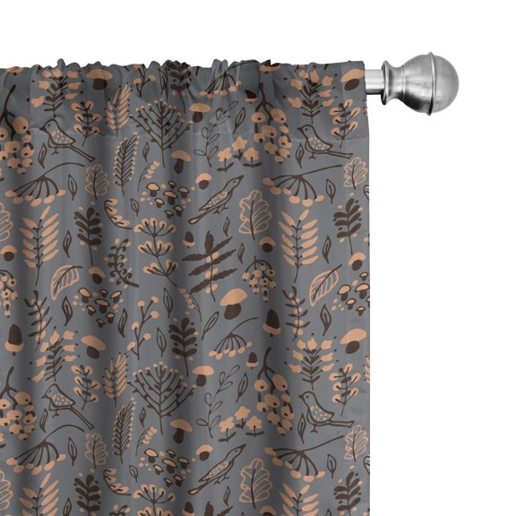 Ambesonne Woodland Curtains, Branches Berries Mushrooms, Pair of 28"x84", Purpleblue Brown and Peach