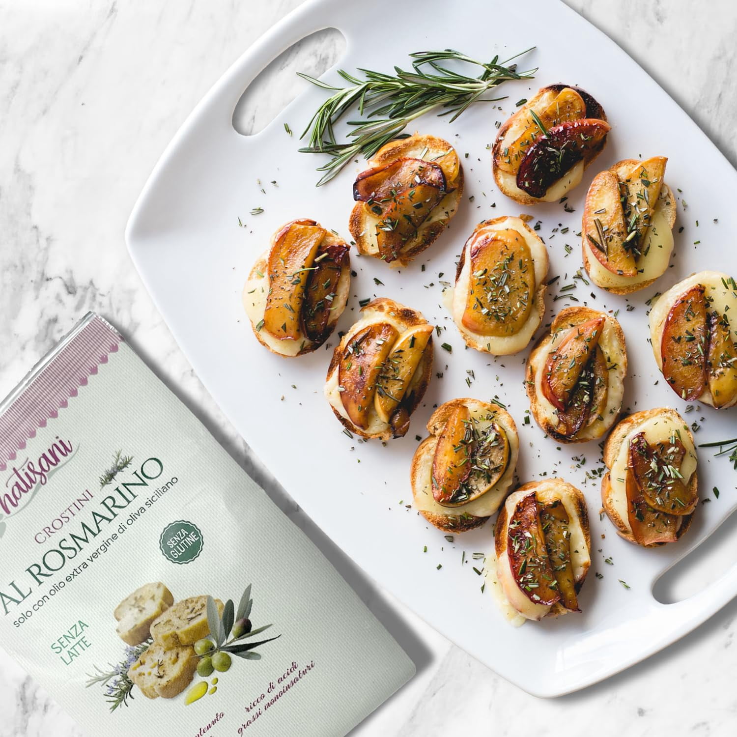 NATISANI Gluten-free Crostini with Rosemary and Olive Oil, Product of Italy, Toasted Bread Slices, All-natural, Flavoring or Preservatives, 130g (Pack of 3)
