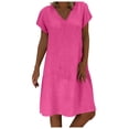 thumbnail image 2 of Women‘s Summer Loose Solid Color Short-sleeved V-neck A-line Dress, 2 of 9