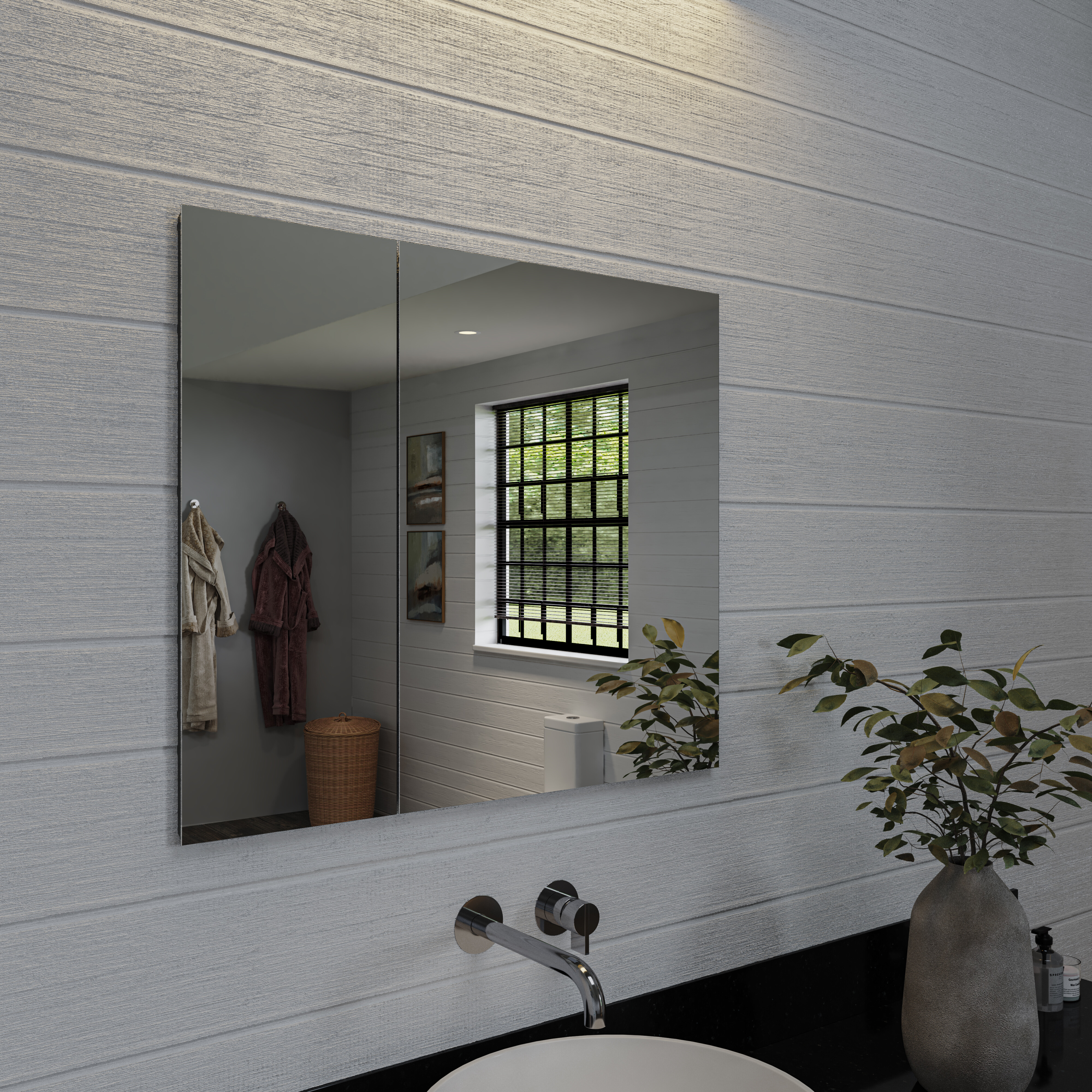 Croydex Williams Double Door Aluminium Bathroom Medicine Cabinet with Mirror in Silver (30X26in)