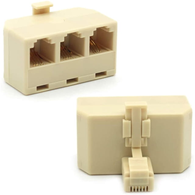 Modular Telephone Splitter Adapter RJ11 6P4C Snap-In Male to Female 3-Way Line Socket Triplex Divider Connector RJ11