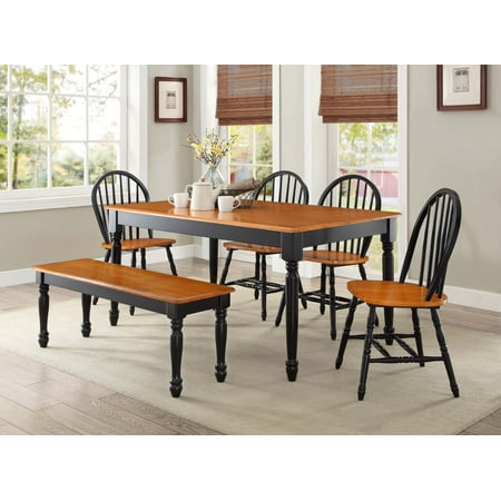 Better Homes and Gardens Autumn Lane Farmhouse 6-Piece Dining Set Bundle, Black and