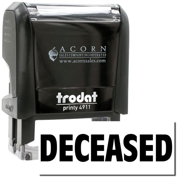Self-Inking Deceased Stamp, Trodat Printy 4911, Press and Print Stamping, Impression Size 5/8" x 1-1/2", Up to 10,000 Impressions - Black Ink