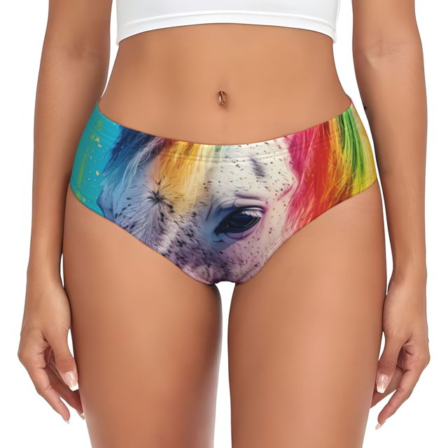 Fotbe Watercolor White Horse Calzones Estampados para Mujer – Ropa Interior de Algodón, Cómoda, Suave y Elástica-Small