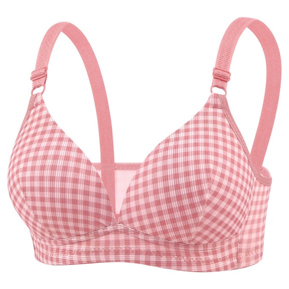 Fmbrln Womens Bra Plaid Thin Cup Push Up Bralette Adjustable Thin Straps Back Closure Padded Comfy Fashion Bras Pink 40