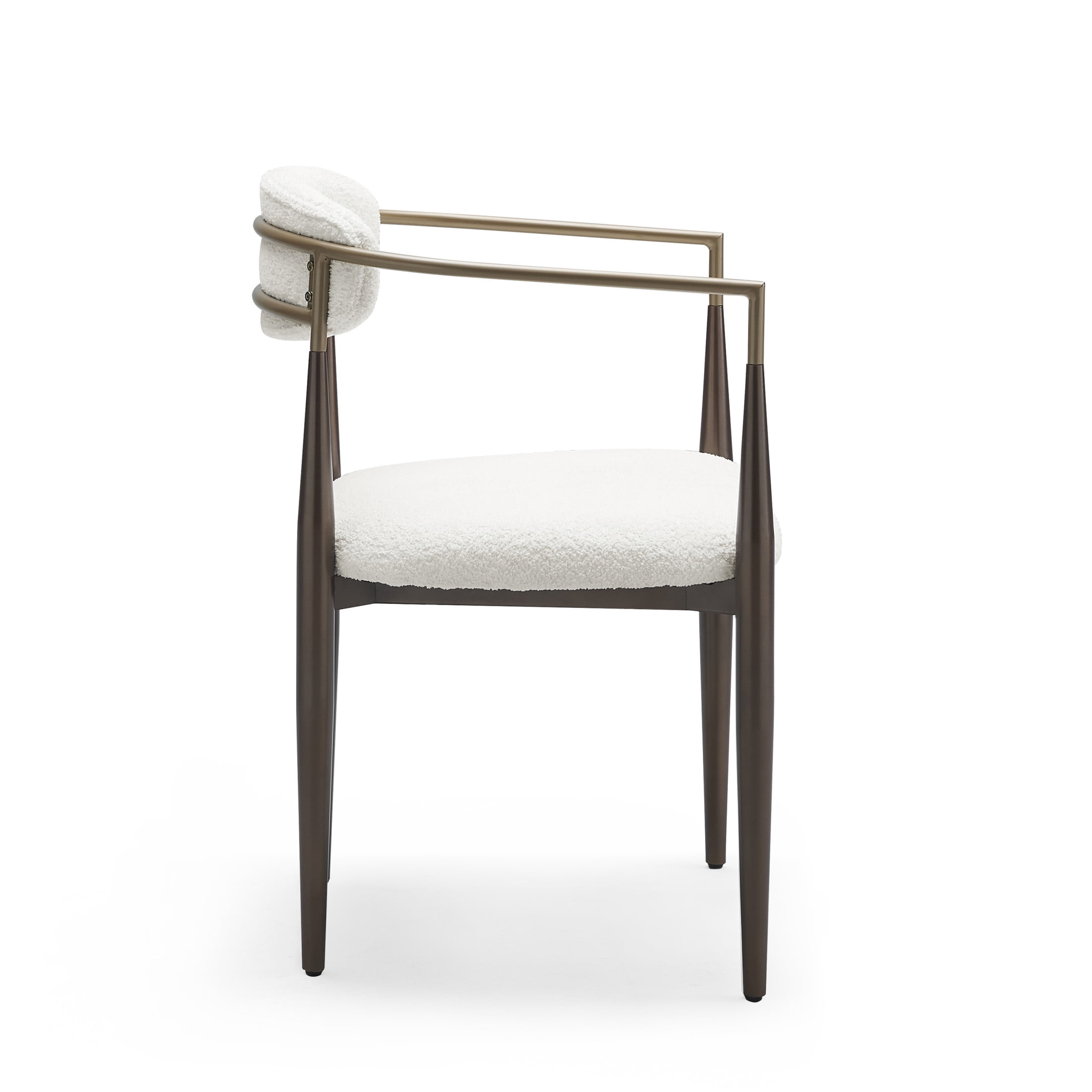 Modern Upholstered Dining Chairs with Toothpick Iron Frame, White+Gold, Set of 2