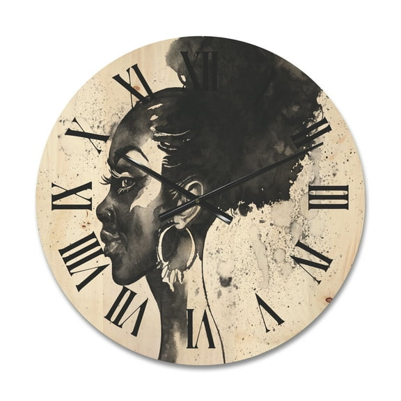 Designart 'Black and White Portrait of African American Woman I' Modern Wood Wall Clock