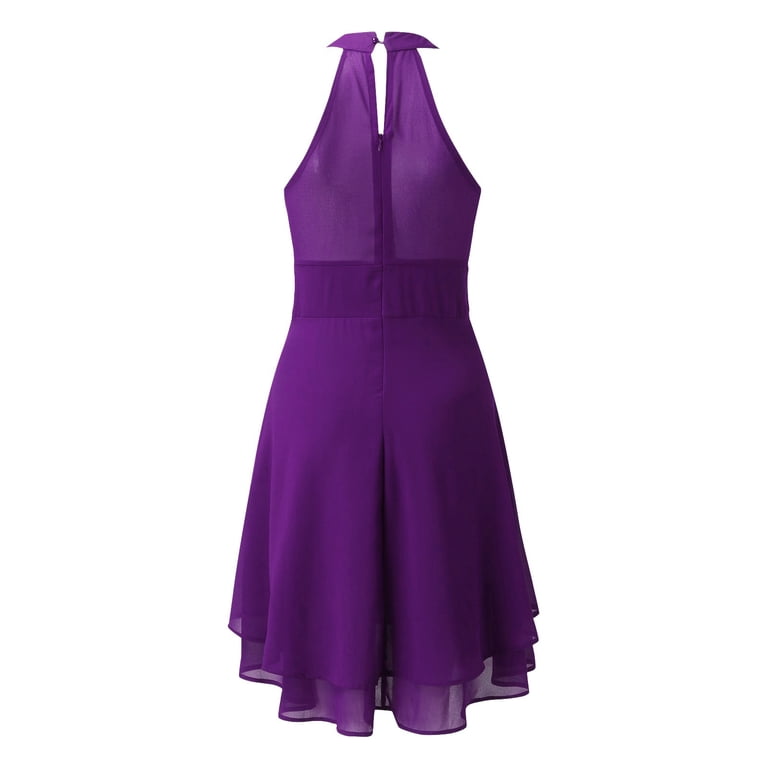 Aayomet Plus Size Dresses Womens Summer Casual Solid Halter Neck Button  Chiffon Splice A Line Dress,Purple 3XL - Walmart.com