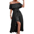 thumbnail image 5 of Vestido Casual Moda Vestido De Una Pieza Vestido Con Hombros Descubiertos Con Dobladillo Con Volantes Irregulares Patrón De Puntos Para Mujer Chica Negro L Mgaxyff Otros, 5 of 5