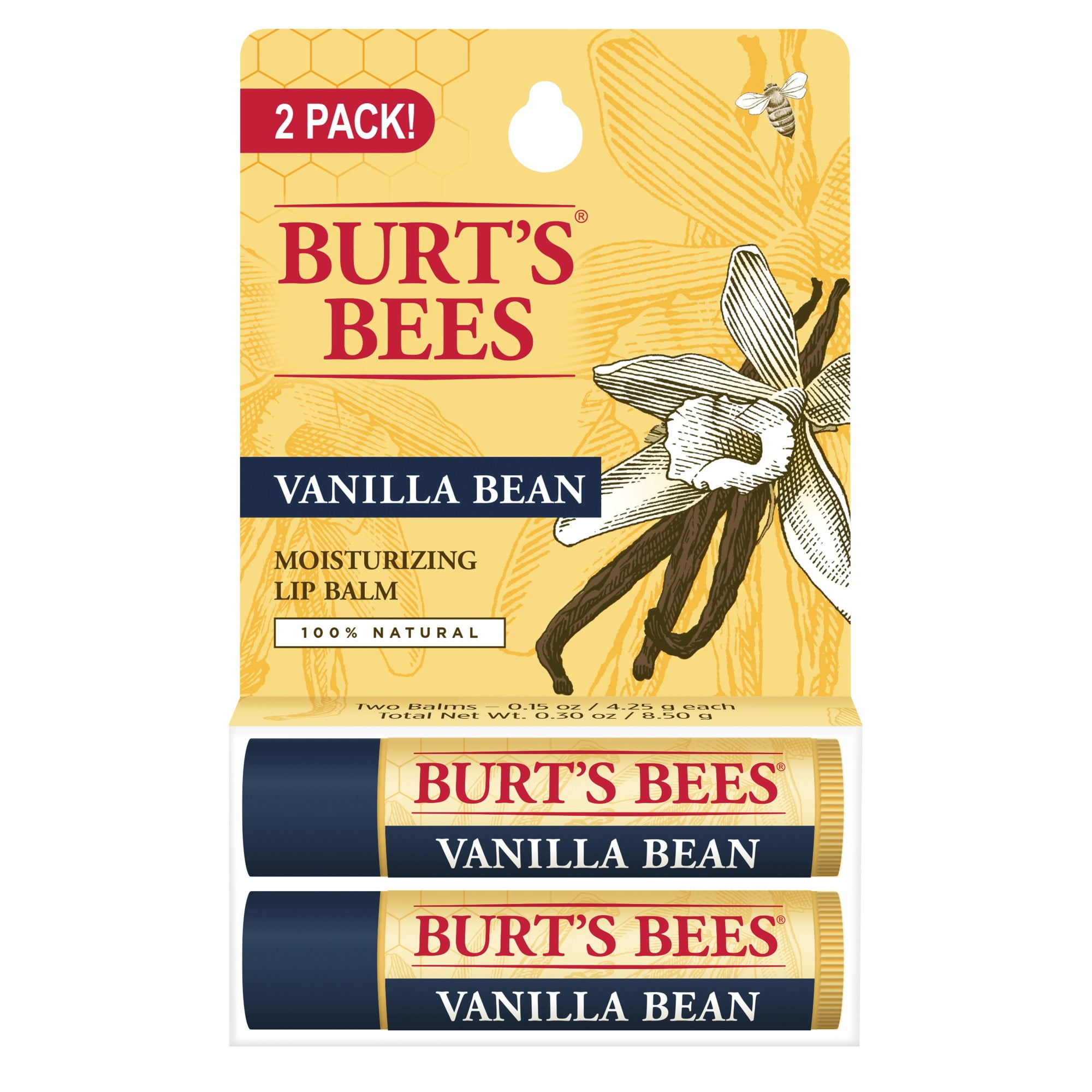 Burt's Bees 100% Natural Moisturizing Lip Balm, Vanilla Bean, 2 Tubes