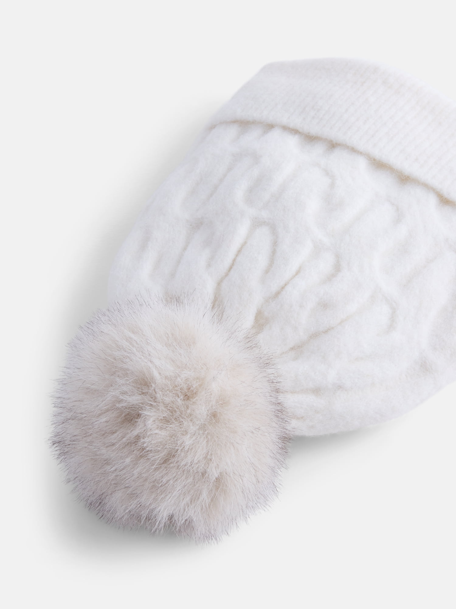 Scenario Women's Cable Knit Pom Beanie, Winter White