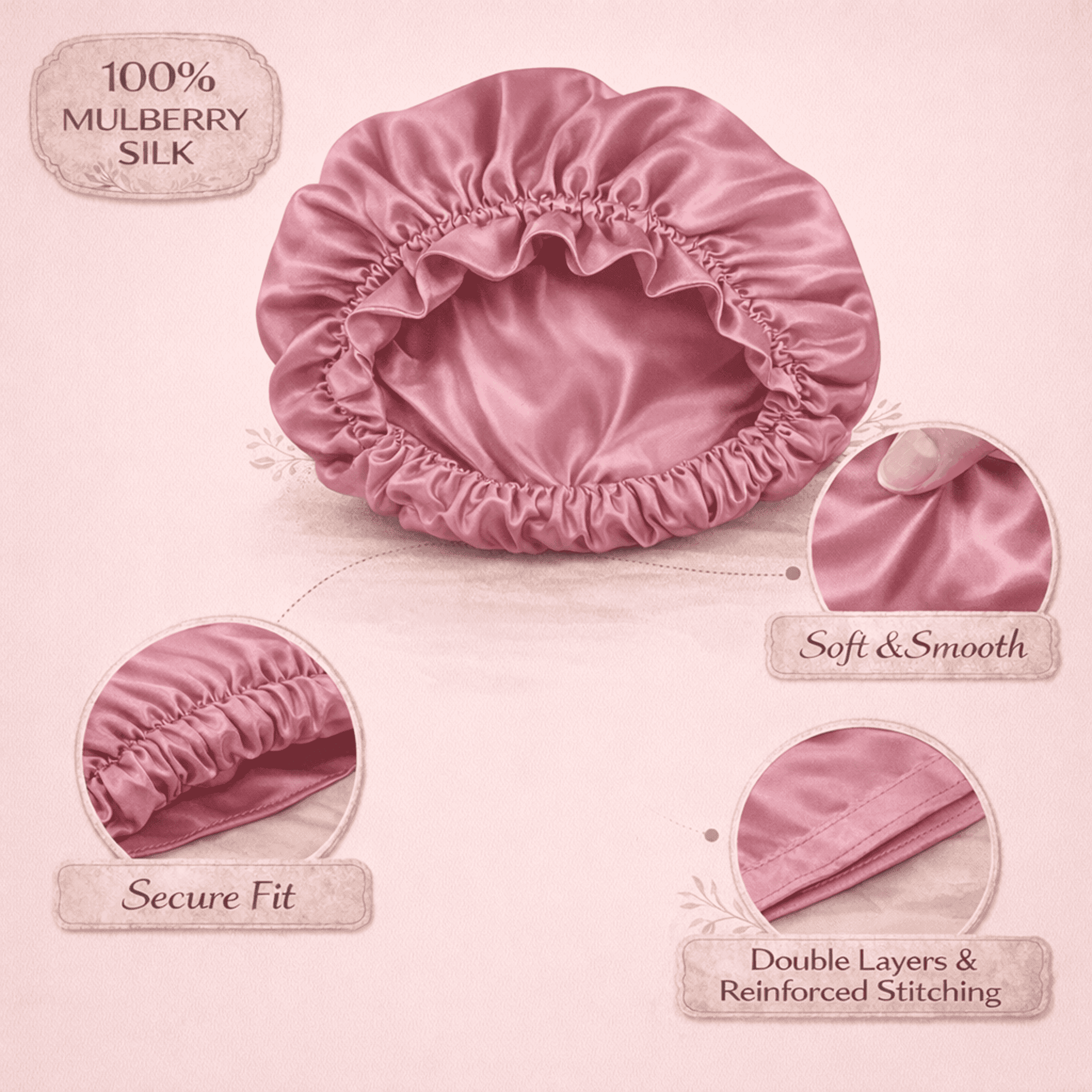 100% Mulberry Silk Reversible Sleep Bonnet – 22 Momme, Double-Sided Silk Hair Wrap & Night Cap for Women