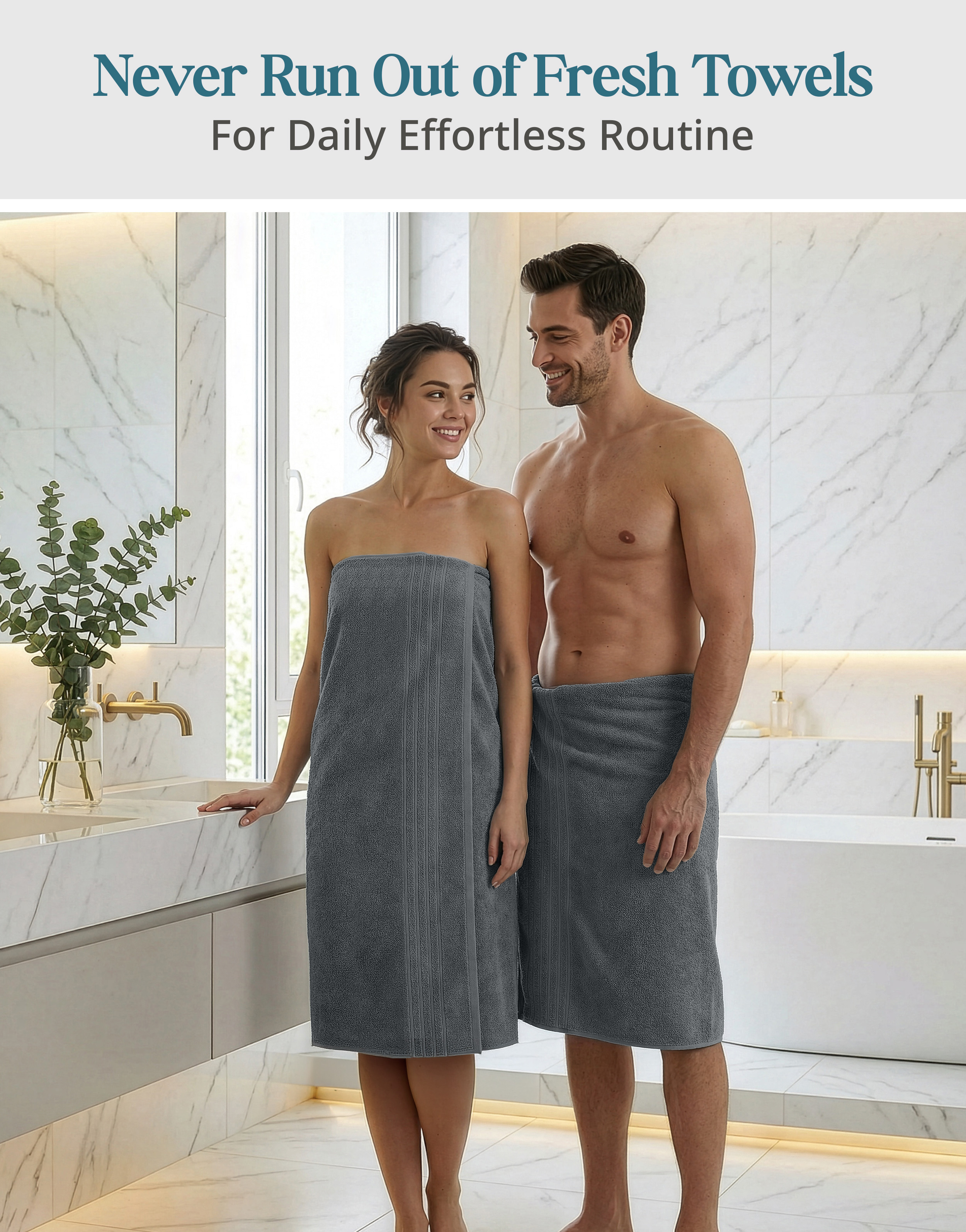Casa Platino 4-Pack Bath Towels, 100% Cotton Ring Spun, Grey photo 4