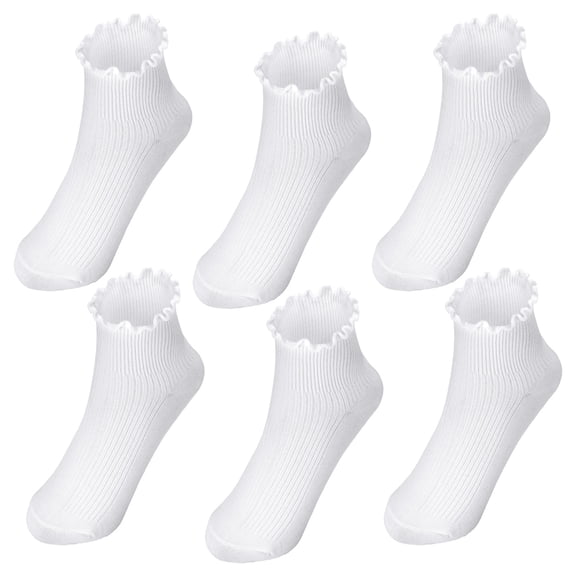 Bocaoying 6 Pairs Women’s Cotton Crew Socks – Super Soft Turn-Cuff Ruffle Frilly Design, White (fit US 6-9)