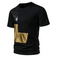 thumbnail image 2 of Tuphregyow Men's Casual Slim- Patchwork Short Sleeve Turndown Collar Pullover T-Shirt - Solid Color - Comfortable and Lightweight - Loose - Elastic - Stylish Top for Men Black L, 2 of 9